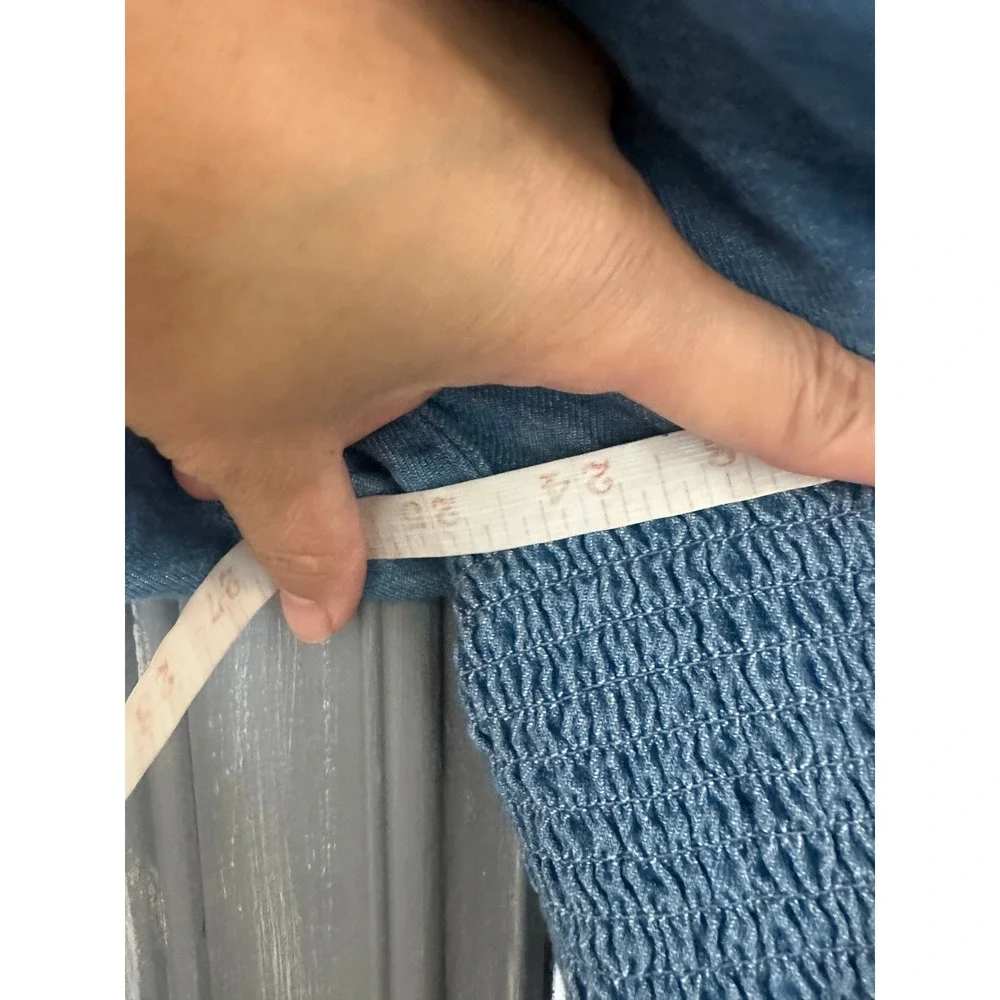 Old Navy Milkmaid Denim Chambray Puff Sleeve Square Neck Button Front Top 3X